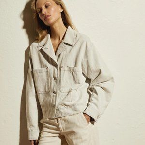 VINCE Cropped Button-Front Utility Denim Jacket